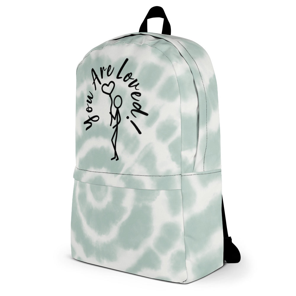 Backpack - You Are Loved - Stick Figure w/Balloon - green tie dye