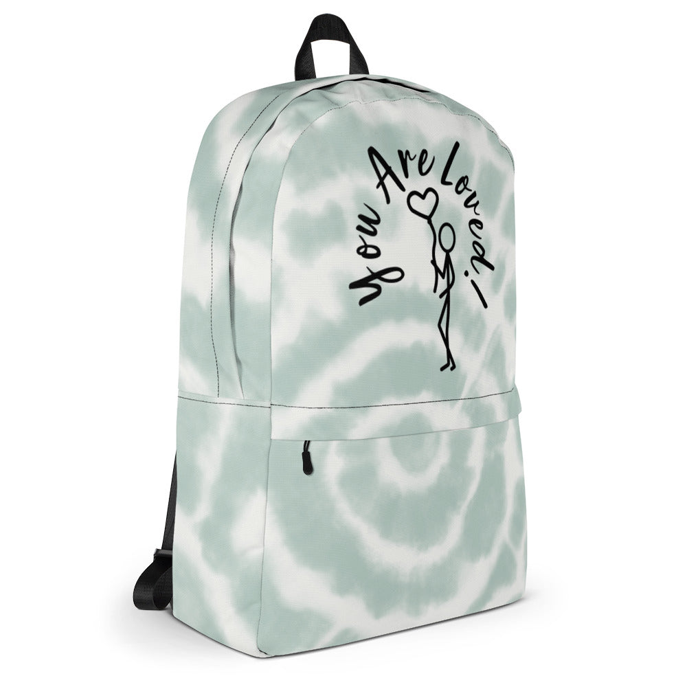 Backpack - You Are Loved - Stick Figure w/Balloon - green tie dye