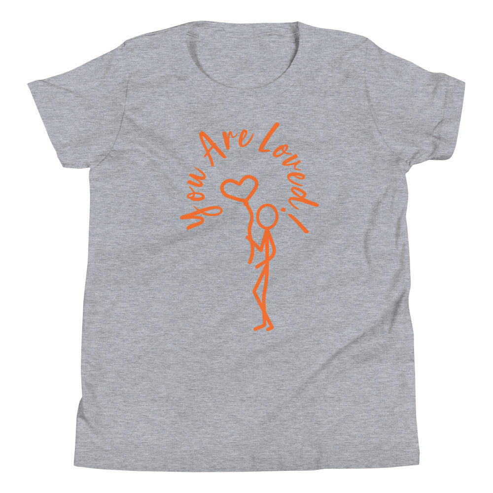 Youth Short Sleeve T-Shirt - You Are Loved Stick Figure w/heart balloon