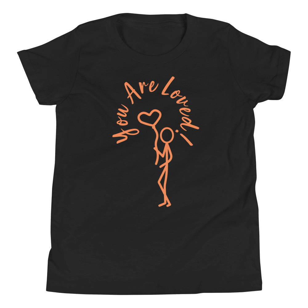 Youth Short Sleeve T-Shirt - You Are Loved Stick Figure w/heart balloon