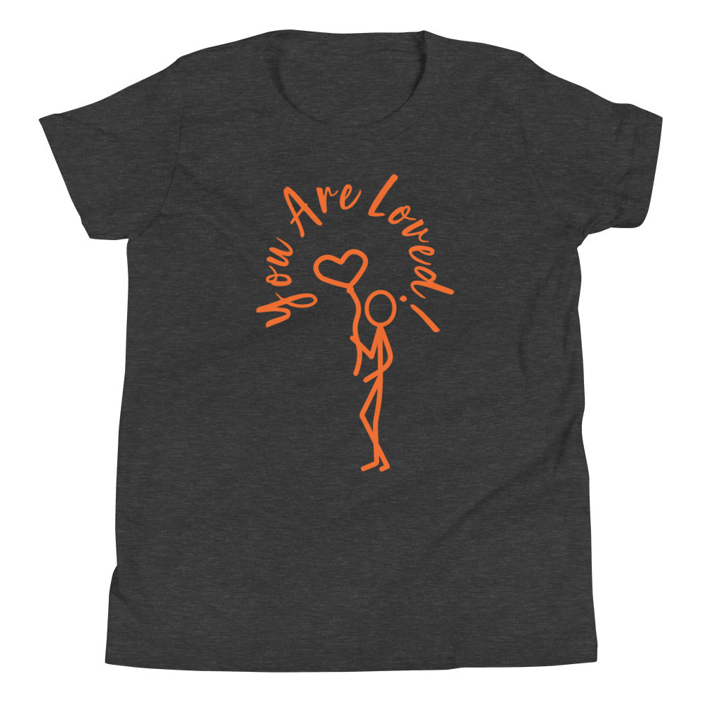 Youth Short Sleeve T-Shirt - You Are Loved Stick Figure w/heart balloon