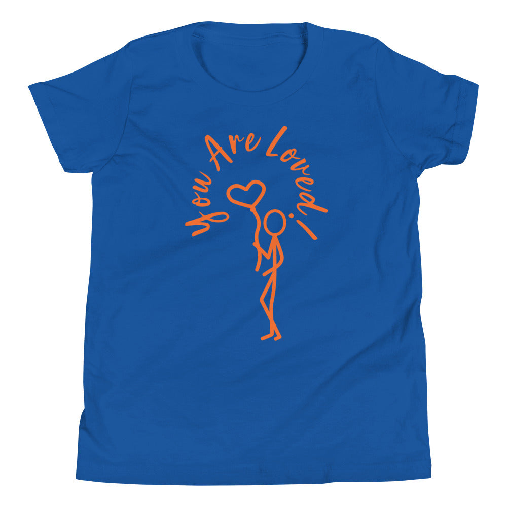 Youth Short Sleeve T-Shirt - You Are Loved Stick Figure w/heart balloon