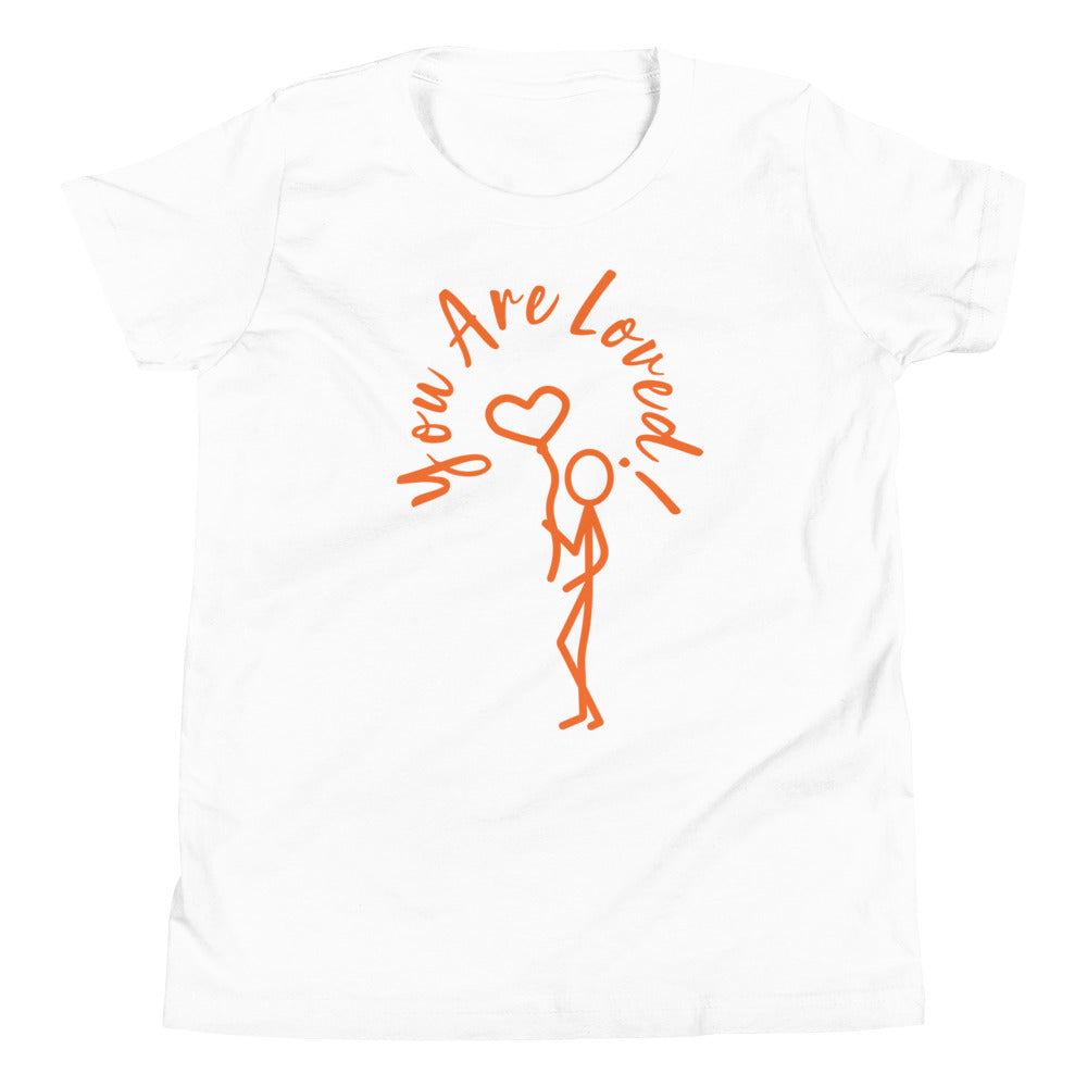 Youth Short Sleeve T-Shirt - You Are Loved Stick Figure w/heart balloon