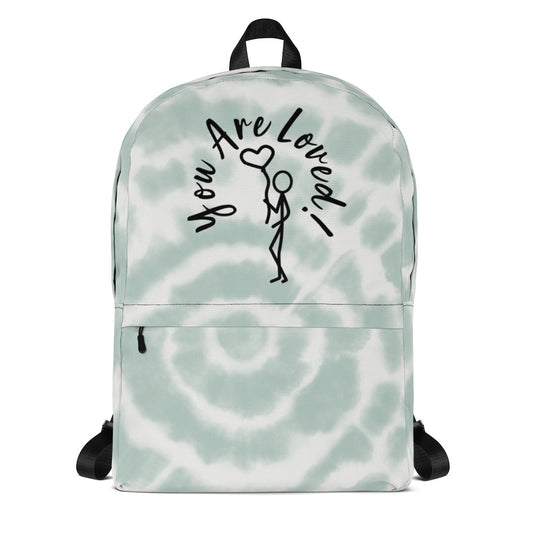 Backpack - You Are Loved - Stick Figure w/Balloon - green tie dye